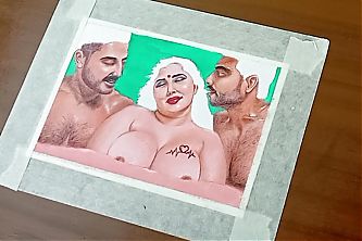 Erotic Art Or Drawing Of a Sexy Indian Woman Having A Steamy Affair with her Two Brother In Laws