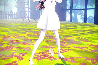 Cute Cat Girl Dancing In White Dress (3D Hentai)