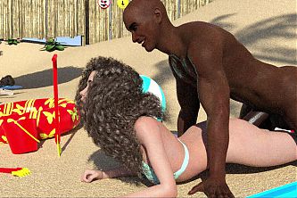 A girl enters no bikini nudist zone with a bikini and quickly catches an eye of a big black cock